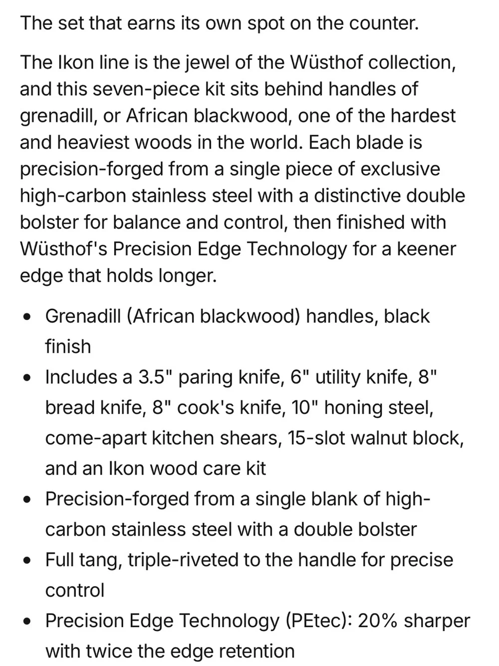 Wüsthof Ikon Knife Block Set – Black Handles, Brown Block